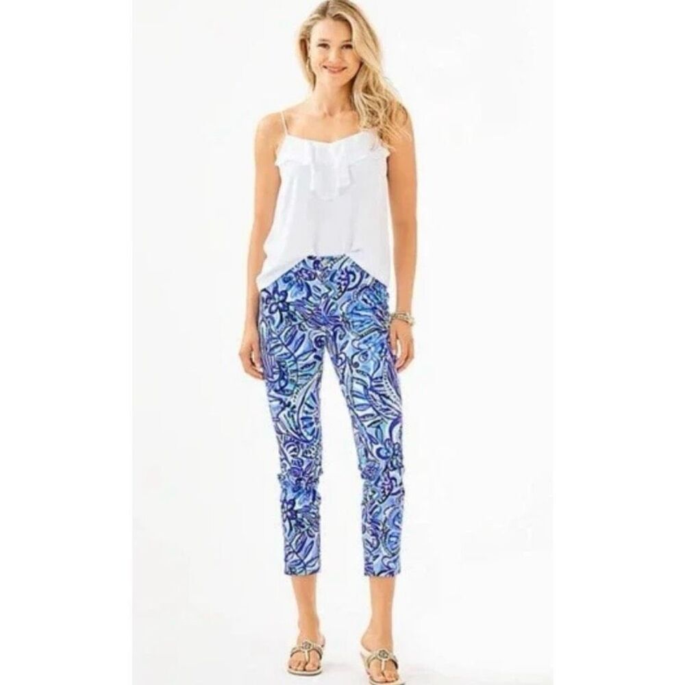 Lilly Pulitzer iris blue Zanzibar Zoo Kelly cropped ankle pants size 10